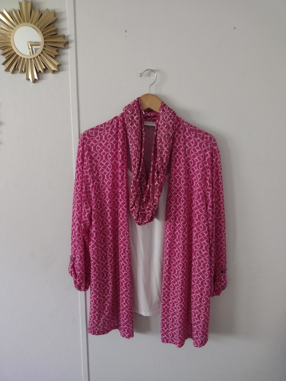 Kim Rogers Curvy Pink & White Blouse 2X